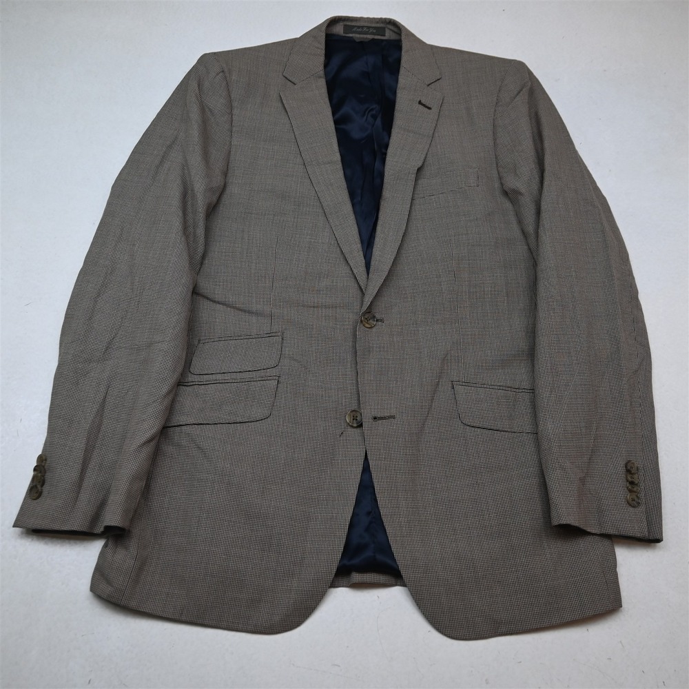 Indochino 40R Brown Houndstooth Wool Linen Mens Blazer Suit Jacket Sport Coat